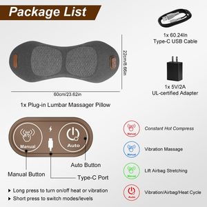 Portable 3-in-1 Lumbar <b>Massager</b> with Heating <b>Vibration</b> Airbag Stretch Memory Foam <b>Back</b> Support Pillow for Home Office Car Use - Product Image 3