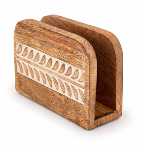 Handcrafted Mango Wood Napkin Holder With Elegant White Carving Inlay Upright Rustic Farmhouse <b>Tissue</b> Stand For Dining Tableware - Product Image 3