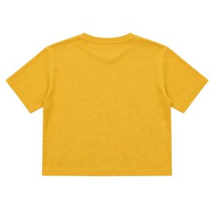 Camiseta Corta Amarilla PDK para Mujer, con Letras Bordadas en Rojo, Diseño 1923, Cuello Redondo, Manga Corta, Informal, Verano, Moda - Product Image 4