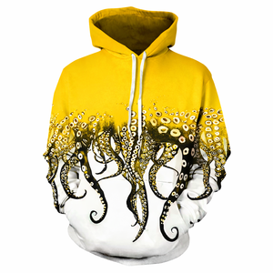 Trendy <b>Men's</b> Custom Sublimated octopus yellow white print hoodie Breathable Quick Dry Solid Winter Hoodies Casual wear - Product Image 1