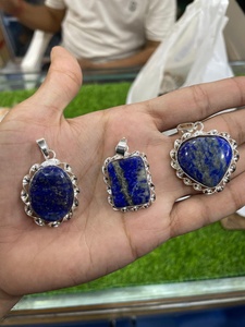 925 Sterling Silver <b>Lapis</b> <b>Lazuli</b> <b>Pendant</b> Oval Square Heart Bezel Setting Vintage Crystal Gemstone Charm - Product Image 1