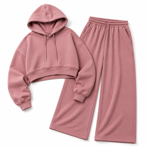 Conjunto Deportivo de Pantalón Ancho y Sudadera con Capucha Oversize para Mujer, Color Rosa Empolvado, Tejido French Terry Grueso, 100% Algodón, Secado Rápido, Marca ONE APEX - Product Image 3