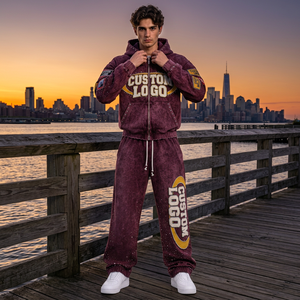 Conjunto de Sudadera con Capucha y Pantalones Jogger de Algodón con Lavado Ácido para Hombre, Estilo Urbano Informal, Talla Grande - Product Image 3