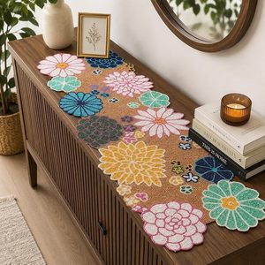 Tapiz de Pared con Bordado Floral Hecho a Mano, Rectangular, de Algodón, Decoración Textil para el Hogar, Arte Artesanal, Camino de Mesa - Product Image 3