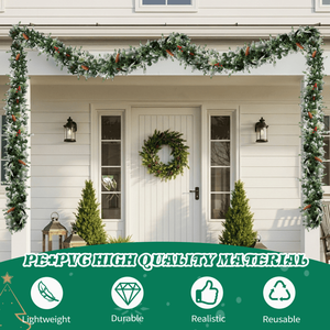 Paquete de 2 Guirnaldas Navideñas Preiluminadas de 2.7 Metros con Nieve Artificial, 200 Luces Cálidas, 440 Puntas, Bayas Rojas, Corona y Guirnaldas Navideñas Artificiales - Product Image 6