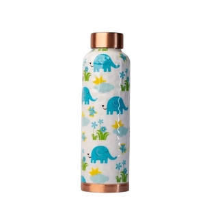 Bouteille en cuivre peinte en jaune écologique, artisanale, ayurvédique, gourde en métal au design mignon, récipient en cuivre pour le yoga, le bureau. - Product Image 3