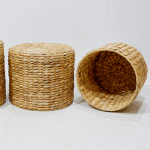 Eco Friendly Water Hyacinth <b>Stool</b> Ottoman Round Handwoven <b>Storage</b> Seating Chair - Product Image 3