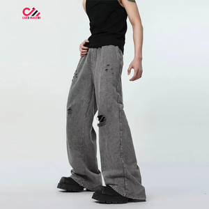 Conjunto de Sudadera con Capucha y Pantalones de Chándal de Algodón Desgastado para Hombre CARE MASTER, Ajuste Holgado, Estilo Urbano, Cremallera Frontal Completa, Gris, Otoño - Product Image 5