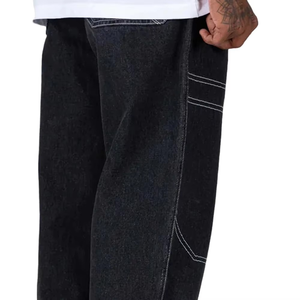 Pantalon en jean streetwear empilé à prix abordable pour homme – Jean baggy délavé à jambe large et coupe droite - Product Image 3