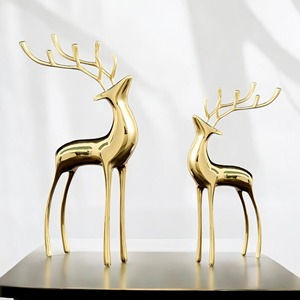 Gold Plated Reindeer Figurines Set of 2 Modern Animal Sculptures for Tabletop <b>Christmas</b> Decor Living Room Artistic Decoration - Product Image 1