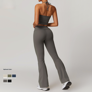 Conjunto de yoga de cintura alta para mujer 2026, talla grande, transpirable, con sujetador, chaleco, pantalones cortos y pantalones acampanados, conjunto sólido para entrenamiento, gimnasio y fitness. - Product Image 5