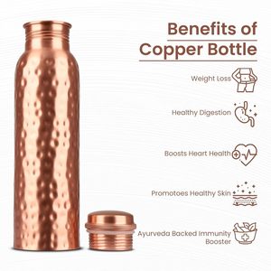 Superior Quality <b>Copper</b> Water <b>Bottle</b> with Hammered Design 1000ml Leak Proof <b>Copper</b> Vessel for Healthy <b>Drinking</b> Water - Product Image 3