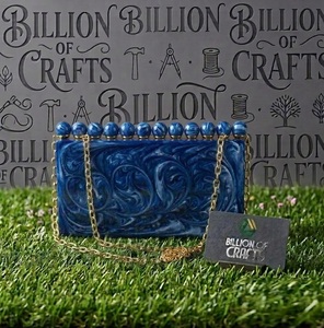 Luxury <b>Green</b> Resin <b>Clutch</b> <b>Bag</b> Women Marble Effect Evening Party Handbag Beaded Handle Gold Chain <b>Wedding</b> Purse - Product Image 5