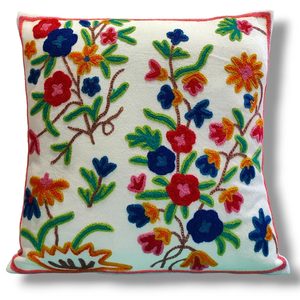 Custom Vintage Square Floral Embroidered 100% Cotton Button Closure Handmade Decorative Throw Pillow Cover for Home Decor - Product Image 3