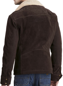 Men's Brown Suede Biker <b>Jacket</b> Polyester Lining Windproof Breathable Zipper Closure Stand Collar <b>Winter</b> Moto Coat Slim Fit - Product Image 2