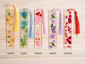 Nouveaux marque-pages décoratifs en résine faits à la main avec fleurs séchées, design Art Déco rond, pompons, dentelle florale transparente, rose, marguerite - Product Image 5