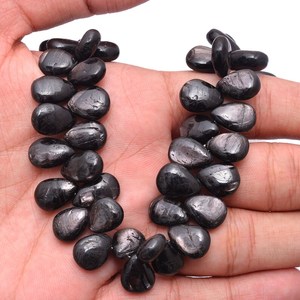 Perles de hypersthène AAA+ 12mm-16mm, forme poire, lisses, briolette, pierres semi-précieuses naturelles noires pour la création de bijoux - Product Image 3