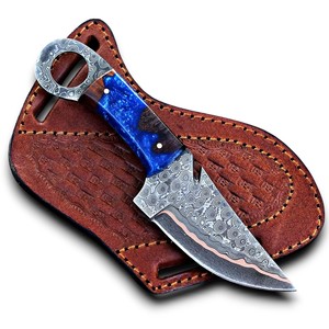 มีดทำมือคุณภาพสูงจากเหล็กดามัสกัสทองแดง ใบมีดแบบคลิปพอยต์ สำหรับล่าสัตว์และตั้งแคมป์ ด้ามจับแบบฟูลแทง คมกริบ รับผลิตแบบ OEM/ODM - Product Image 1