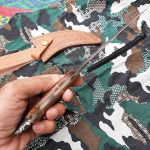 Handmade Damascus Steel Camping Knife Rosewood Handle <b>Leather</b> Sheath Straight Edge DIY Fixed Blade OEM/ODM Customizable - Product Image 5