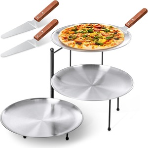 Stainless Steel Pizza Stand <b>3</b> Tier Round Shape with Metal Tray For Restaurant Cafe Hotel Tableware Usage - Product Image 3