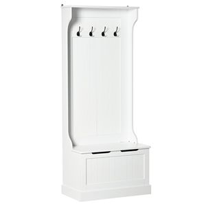 Appendiabiti da Ingresso Bianco con Panchina e Ganci Portaoggetti per Casa o Hotel, Arredamento per Soggiorno - Product Image 1