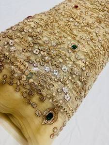 Luxury Imported Tulle <b>Fabric</b> with Hand Bead Embroidery <b>for</b> Bridal Wear Lehengas Gowns & Fashion Apparel - Product Image 4