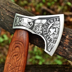 Custom Viking Axe Handmade Hand Forged Hatchet Norse <b>Style</b> Steel <b>Head</b> Wooden Handle Bushcraft Camping OEM ODM Manufacturer - Product Image 4