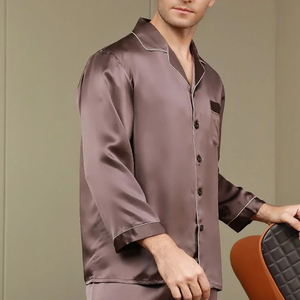 Vente flash - Ensemble de pyjama en satin de soie pour homme, manches longues, couleur unie, style classique, vêtements de nuit d'automne avec poches - Product Image 5