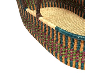 Vintage vertical multi-threaded line accent dark handle seagrass <b>changing</b> <b>basket</b> containing durable rattan <b>changing</b> kid <b>basket</b> - Product Image 3
