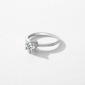 Anillo de Diamante Cultivado en Laboratorio de Corte Redondo de 1 Quilate, EF-VS1, Anillo de Compromiso Solitario de Oro de 14 Quilates, Banda Pavé, Joyería Fina Elegante, Regalo para Mujer - Product Image 5