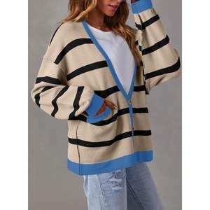 2025 <b>Women's</b> <b>Oversized</b> Striped <b>Cardigan</b> 2024 Fall Winter Open Front Coat Sweaters with Pockets Chunky Print Outwear - Product Image 4