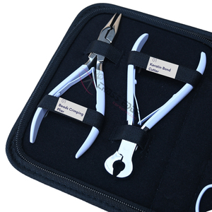 White Hair Extension Tools Kit with 5 Inch Beads Crimping Plier Keratin Bond <b>Cutter</b> Hair Loop Tool Mini Scissor Curved Needles - Product Image 3