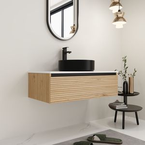 Mobile bagno sospeso da 36 pollici con lavabo in ceramica nera artistica e 1 cassetto a chiusura ammortizzata, imballaggio KD - Product Image 4