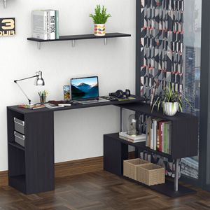Scrivania angolare nera a L girevole con contenitore per l'home office - Product Image 6