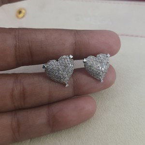 1.30 Cttw White Diamond Heart Stud <b>Earrings</b> 925 Sterling <b>Silver</b>, Round Cut Natural Diamond <b>Earrings</b> for Women, Push <b>Back</b> - Product Image 2