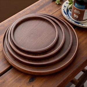 Rustic Wood Tray – Farmhouse <b>Coffee</b> <b>Table</b> & Vanity Decor Round Wooden Charger Plate Appetizer Kitchen Platter for Dishes - Product Image 6