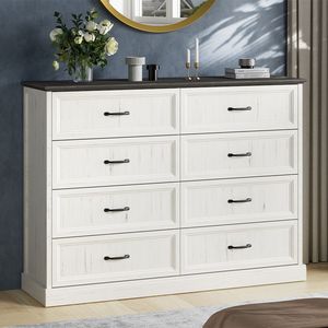 Commode moderne à 8 tiroirs avec poignées en métal Armoire de rangement en bois pour chambre ou salon Placard - Product Image 1