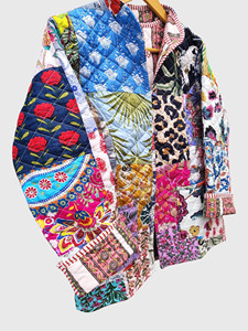 Veste matelassée patchwork florale, style bohème, col rabattu, grandes tailles, manteau d'automne pour femme - Product Image 4