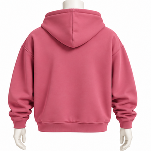 Rose Pink Mens <b>Zip</b> Front <b>Hoodie</b> Heavyweight Fleece Chenille Letter Applique Oversized Streetwear Sweatshirt with Kangaroo <b>Pocket</b> - Product Image 2