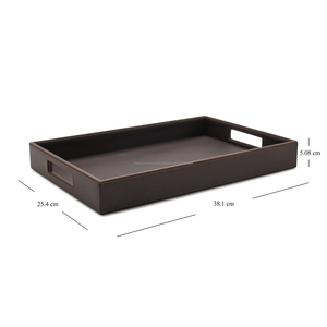 Luxury PU leather serving <b>tray</b> with cutout handles Rectangular black leather storage and organizer <b>tray</b> Modern faux leather - Product Image 2