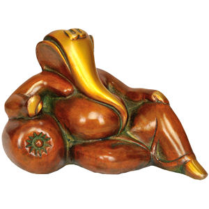 ประติมากรรมพระพิฆเนศทองเหลืองขนาด4นิ้วทำด้วยมือรูปเงาดำศักดิ์สิทธิ์ผลิตในอินเดีย - Product Image 1