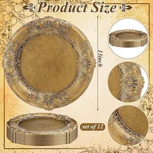 Assiette de présentation dorée gaufrée, vaisselle ronde haut de gamme pour la décoration d'événements de mariage de luxe - Product Image 2