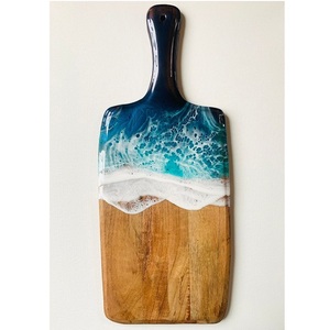 Planche à découper en bois et résine de forme rectangulaire, écologique, avec poignée, taille personnalisée, pour charcuterie et viande - Product Image 1