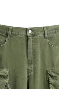 Pantalones Cargo Verde Oliva para Hombre, Cintura Alta, Múltiples Bolsillos, Estilo Ropa de Trabajo, para Otoño - Product Image 6