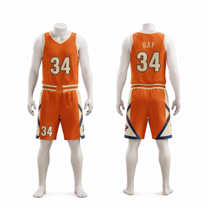 Custom Basketball Uniform Orange and Cream Jersey and Shorts Set Professional Breathable Team Sportswear Personalized Match Kit - Product Image 1