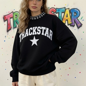 <b>Womens</b> Olive Green Mock Neck Sweatshirt Star Graphic Contrast Collar Oversized Long Sleeve Casual <b>Pullover</b> - Product Image 4