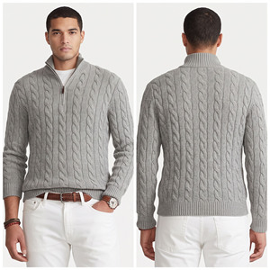 Cardigan en laine gris pour homme, tricot torsadé, col montant, manches longues, épais, anti-boulochage, pour l'hiver - Product Image 3
