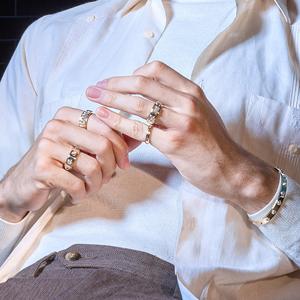 Wholesale 14k 18k Solid Gold 8mm Architectural Wedding <b>Rings</b> Minimalist Sculptural Textured Jewelry Bands For Men's Manufacturer - Product Image 4