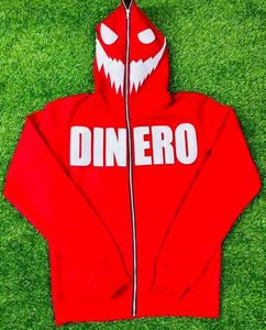 Red Puff Print Zip Up Hoodie <b>Men</b> Heavyweight 100% Cotton Custom Logo <b>Pullover</b> Sweatshirt Winter Streetwear - Product Image 1