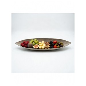 Plateau de service en métal moulé haut de gamme pour décoration intérieure moderne, design feuille longue et étroite gravée, centre de table pour plantes de Noël - Product Image 3